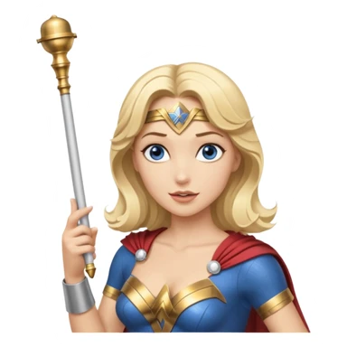 Blonde blue eyed Wonder Woman holding white orchestra conductor’s baton and bell  sticker