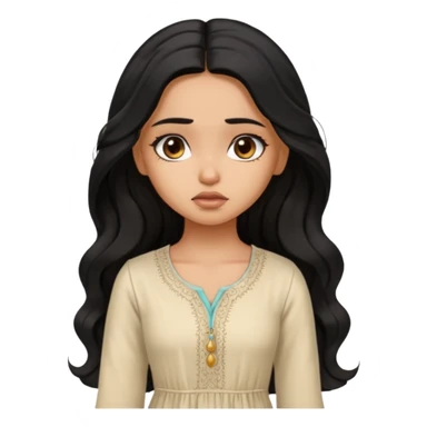 a pretty tan bratz girl with long wavy black hair, wearing a light kurti. looking sad sticker