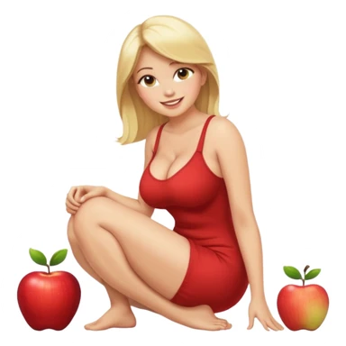 fullbody busty blonde woman, front view, bending over, sitting on her soles, cheerful expression, SFW, no nudity, apple emoji style sticker