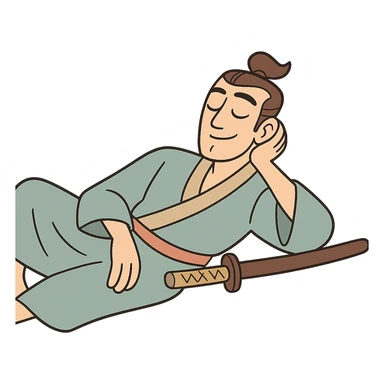 chill samurai, lounging, traditional kimono, serene expression, pastel palette sticker