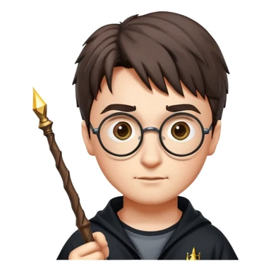 Harry Potter with glasses, lightning scar, and wand sticker