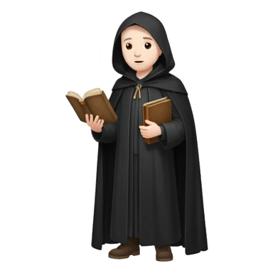 A wandering philosopher in a long black cloak with a book full height sticker