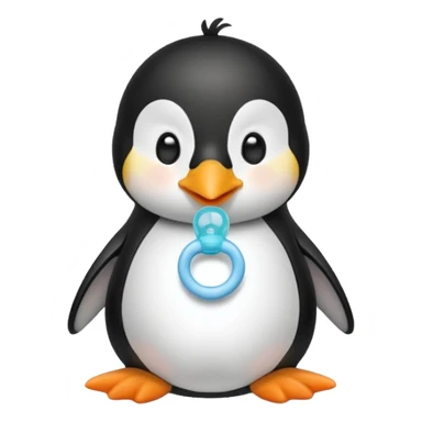 penguin wearing a diaper and sucking on a pacifier, apple style emoji, simple and cute sticker