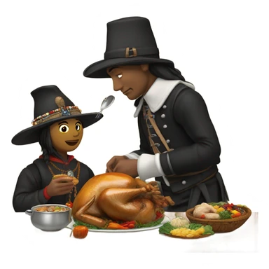 Pilgrim and Native American eating turkey sticker