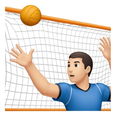 A handball thrown towards the goal by close-up hand, with the goalposts and court lines in the background. The scene captures the power and precision of the throw, with the net of the goal in focus, emphasizing the dynamic action of the sport. sticker