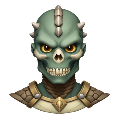 The face of a monstrous, reptilian human fighter with protruding skull and gray-brown skin sticker