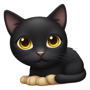 Black female cat, missing tip of left ears, yellow round eyes and cute sticker