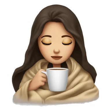Brunette girl inside a blanket sipping coffee eyes closed sticker