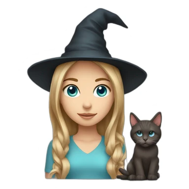 girl with witch hat with dark blond hair with cat ears with light blue eyes sticker