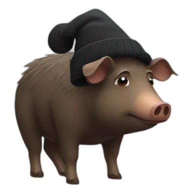 Really sad brown boar in a black winter hat sticker