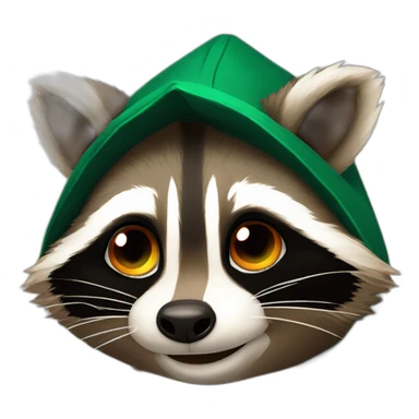 brown raccoon with orange eyes and a dark green hood that is crying sticker