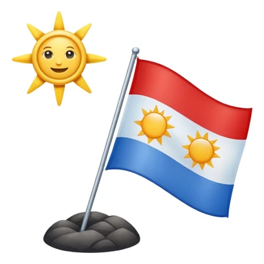 A blue , white and red flag With a sun on it and a ⚖️ sticker