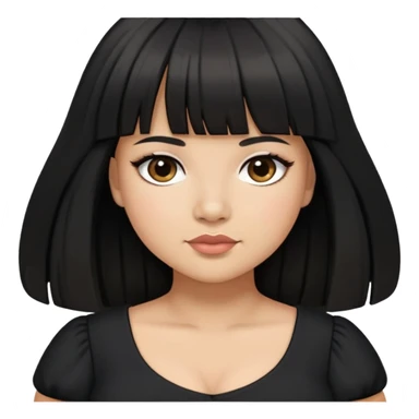 Latina girl light medium skin tone with bangs black long hair plus size black dress sticker