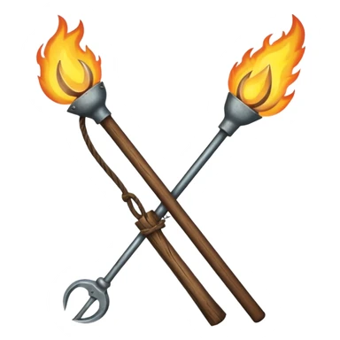 a three pronged farmer's pitchfork and a torch in an x formation sticker