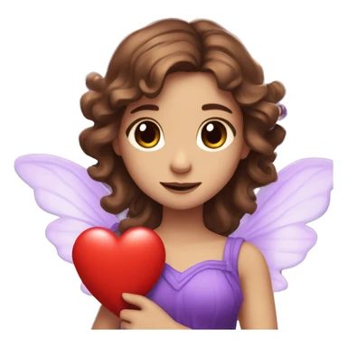 twitch emote of a wavy brown haired girl hugging a red heart and she is a purple fairy and has br0wn eyes and tan skin sticker