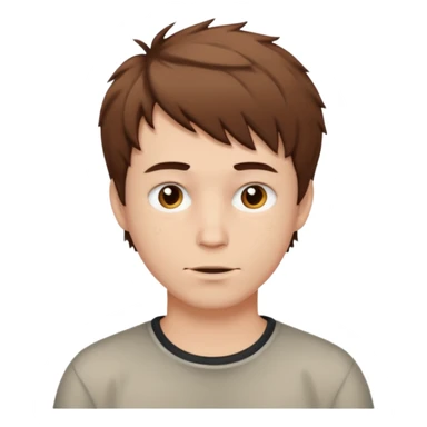 Create an emoji of a man with white skin and short brown but slightly messy hair sticker