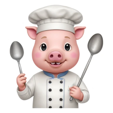 Chef Pig – pig wearing white chef hat holding spoon sticker