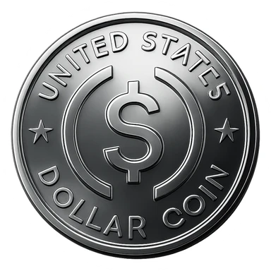 USDC coin, chrome style, metallic and reflective sticker