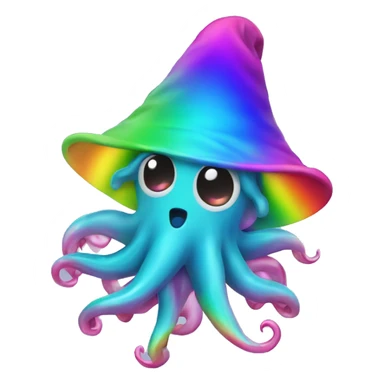 Kawaii Rainbow chrome squid wearing witch hat  sticker