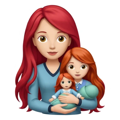 long red haired woman holding  doll sticker