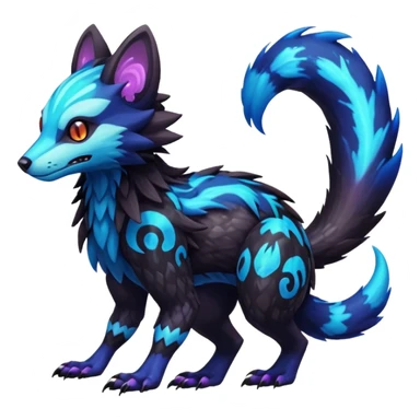 Colorful bioluminescent dark abysmal abyssal neon-glowing Trico-Sergal-Furret-Ferret-Wolverine-Vernid-fusion-Fakemon-animal-hybrid-creature, full body sticker