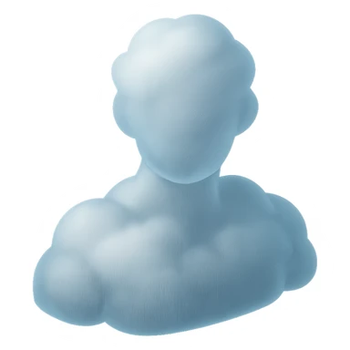 shoulder-up person fully made of white fluffy convex clouds, matte glass style, volumetric and soft clouds, airy and light appearance, clouds with slight transparency, no background sticker