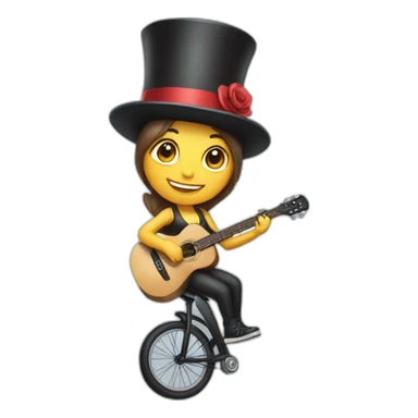 girl riding a unicycle while playing guitar and wearing a top hat sticker