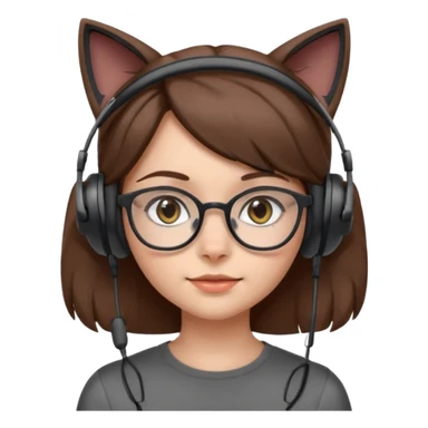 fille brune a lunette avec casque oreille de chat noir et gris sans boucle d'oreille sticker