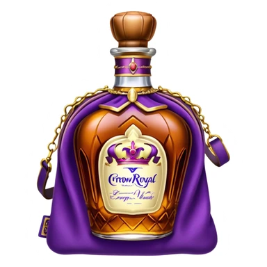 Crown Royal whisky bottle with purple bag sticker