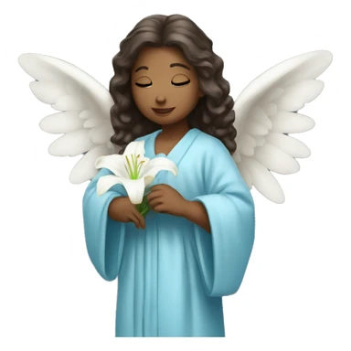 Angel in blue robe holding white lily sticker