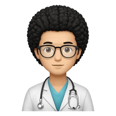 A young male slim doctor with long black afro hair which covered his forehead sticker