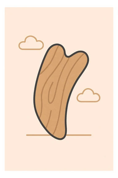 a tree wood gua sha tool, minimal style, simple lines, light brown color sticker