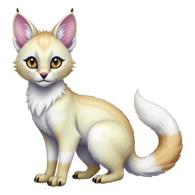 Colorful tropical pearly-albino-white iridescent glorious divine exotic cute cool beautiful shiny beautiful fantasy-caracal-civet-genet-sergal-vernid-Cacomistle-oncilla-animal-Fakémon-hybrid-fursona with tufted ears (full body) sticker