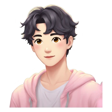 Gorgeous bright sparkly romantic Asian anime pastel guy with blushing face aesthetic trending style outside sticker