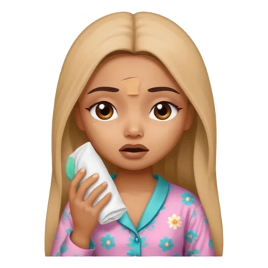 a pretty bratz fair indian girl wearing a brown pajamas, dark circles, crying, holding tissues sticker