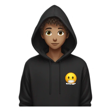 anime character in black hoodie back hairs ai guru written on his shirt sticker