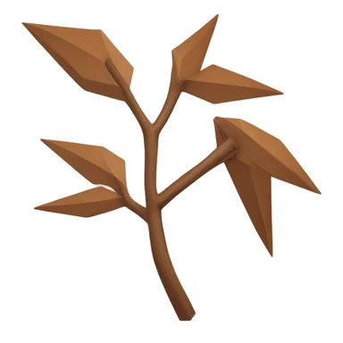 A stylized, angular branch-shaped object in a warm brown color lies flat against a white background. The branch features geometric lines and multiple points, resembling a minimalist design or artistic representation of a natural twig. sticker