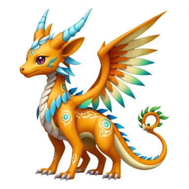 Tribal Colorful Exotic Fionbri-Dutch-Angel-Dragon-Trico-Kalon-Falvie-Vernid-Meloetta-Pokémon-Fakémon-Digimon-Spectrobe-hybrid-fusion, full body sticker