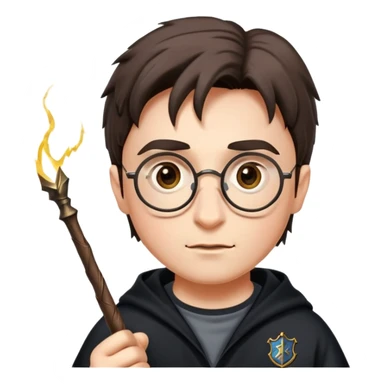 Harry Potter with glasses, lightning scar, and wand sticker