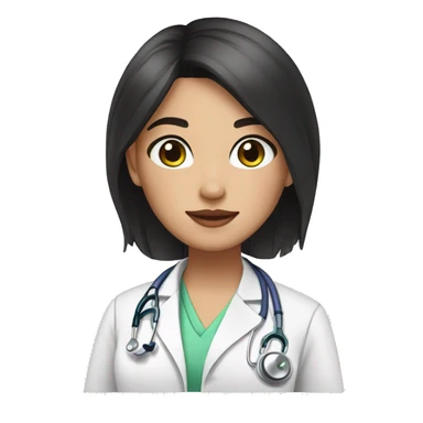 doctor, black hair, girl, white skin, straight hair, freckles, green-brown eyes, pink lips sticker