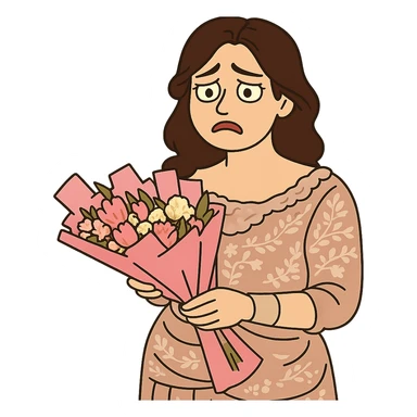 Create a cartoon sticker in Flat Toon style with a sad expression, transparent background. sticker