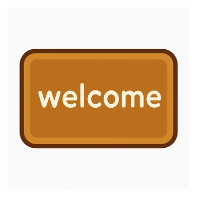 Create a simple emoji-style icon of a welcome door mat. Keep the rectangular shape and include the word 'welcome' clearly visible on the mat. The style should resemble a clean, minimal emoji look. sticker