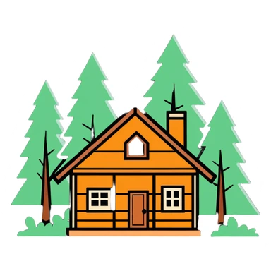 Bon Iver logo with forest and cabin aesthetic sticker