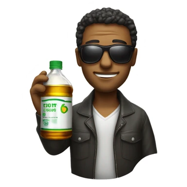 Man in sunglasses drinking oil with a smirk sticker