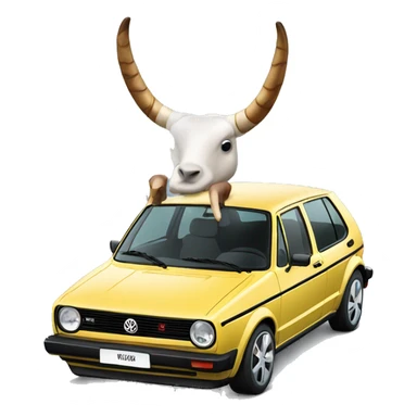 Volkswagen Golf with long horns sitting on the hood sticker