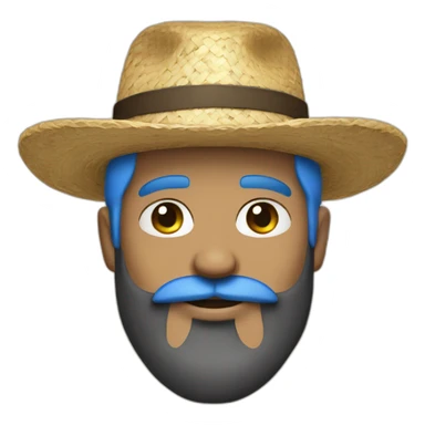 man black beard and mustache wearing straw hat with blue hair sticker