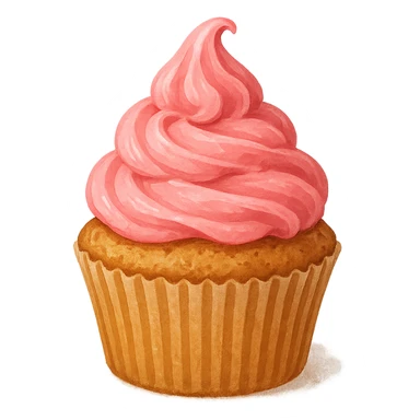 A cupcake with pink icing, gpt image style sticker