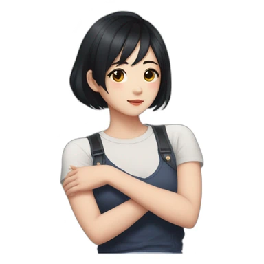 arms crossed kpop girl idol short black hair sticker