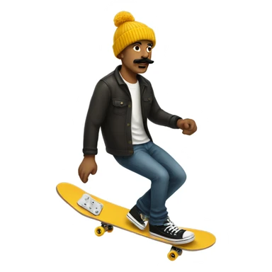 Tall white guy with mustache and beanie skateboarding sticker