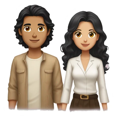 Japanese guy black hair and middle eastern girl tan skin and wavy hair couple  sticker